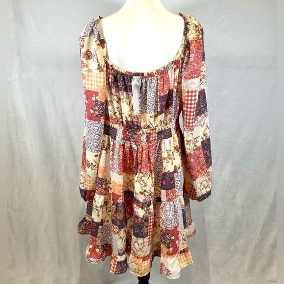 Boho patchwork long sleeve corset bodice dress size 0X - Picture 5 of 8